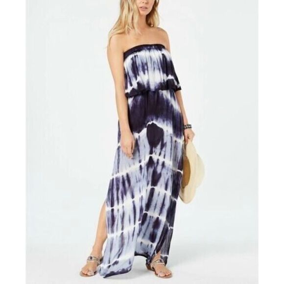 NWT Raviya Navy Tie Dye Strapless Maxi‎ Swimsuit Cover Up Size Small - Picture 1 of 9